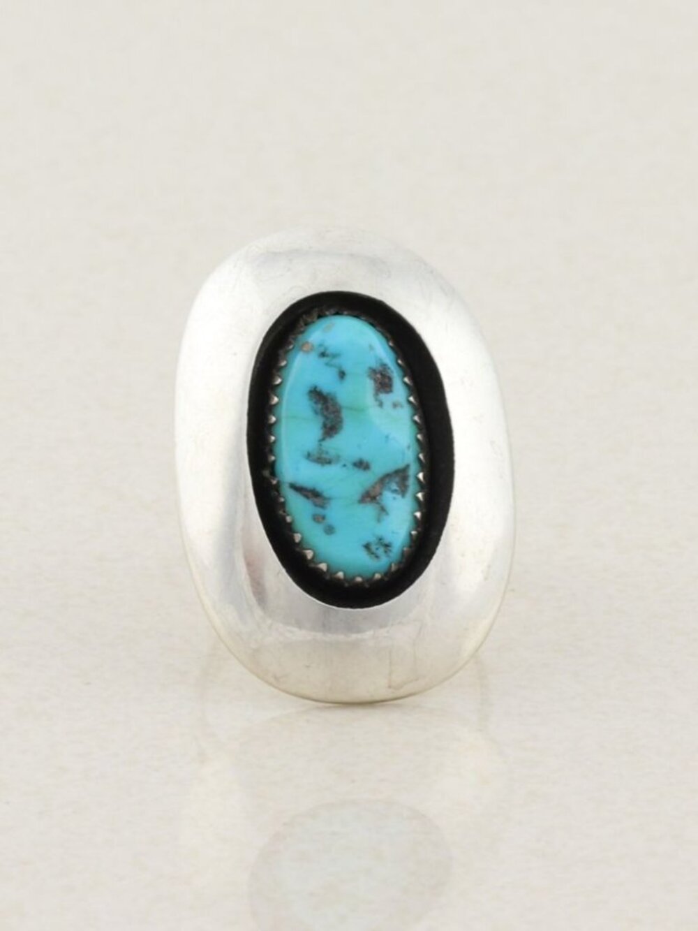 Sterling Silver Natural Turquoise Ring LM Leonard Martzq Zuni Size 6 1/2